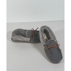 Dearfoams Slippers Women's 7-8 Gray Furry Moccasin Style Comfort Cozy‎